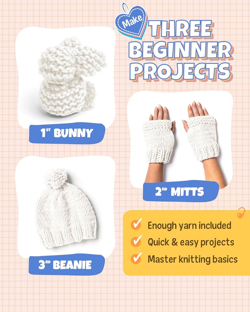 Granny Squirrel Complete Knitting Kit for Beginners - Learn to Knit Kit with Knitting Accessories Like Thick Beginner Ivory Yarn, Bamboo Needles for Beginners & More - Includes Video Tutorials & Written Guide - Image 2